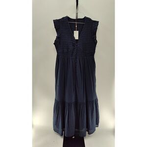 Quince Navy Blue Maxi Dress with Button Front